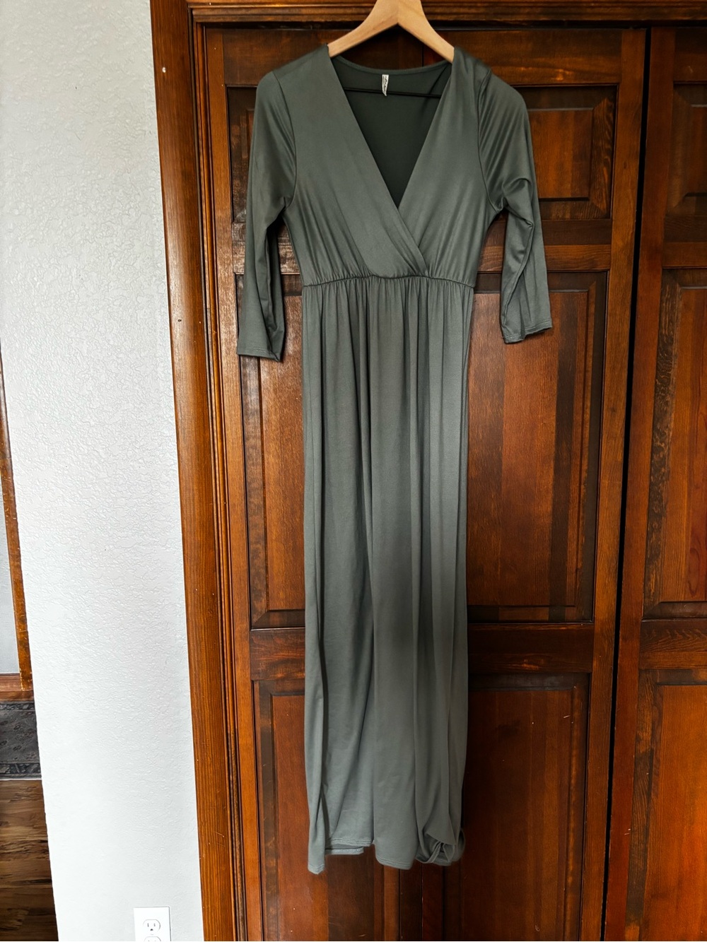 Mother Bee Maternity Olive Green Wrap-Style Maxi Dress